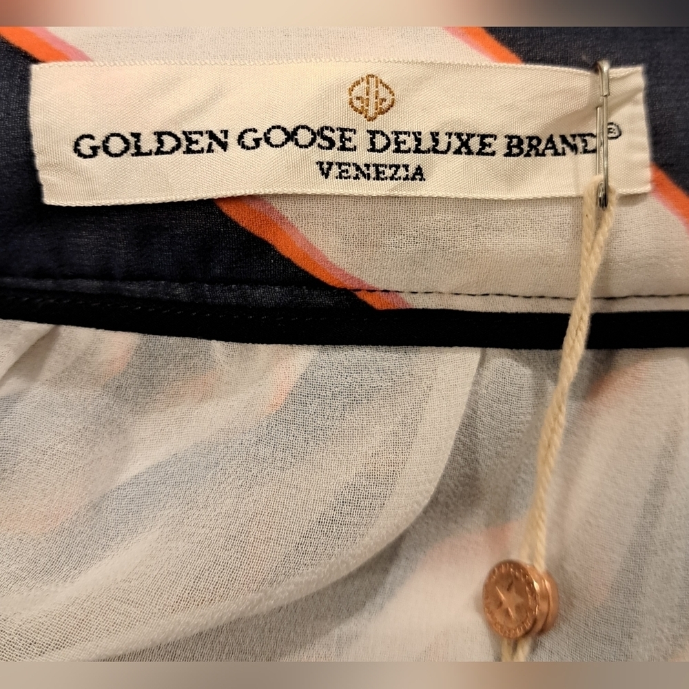 NWT Golden Goose Hamal Navy Pink & White Stripe Casual Pleat Belt Maxi SZ XS - Picture 4 of 8